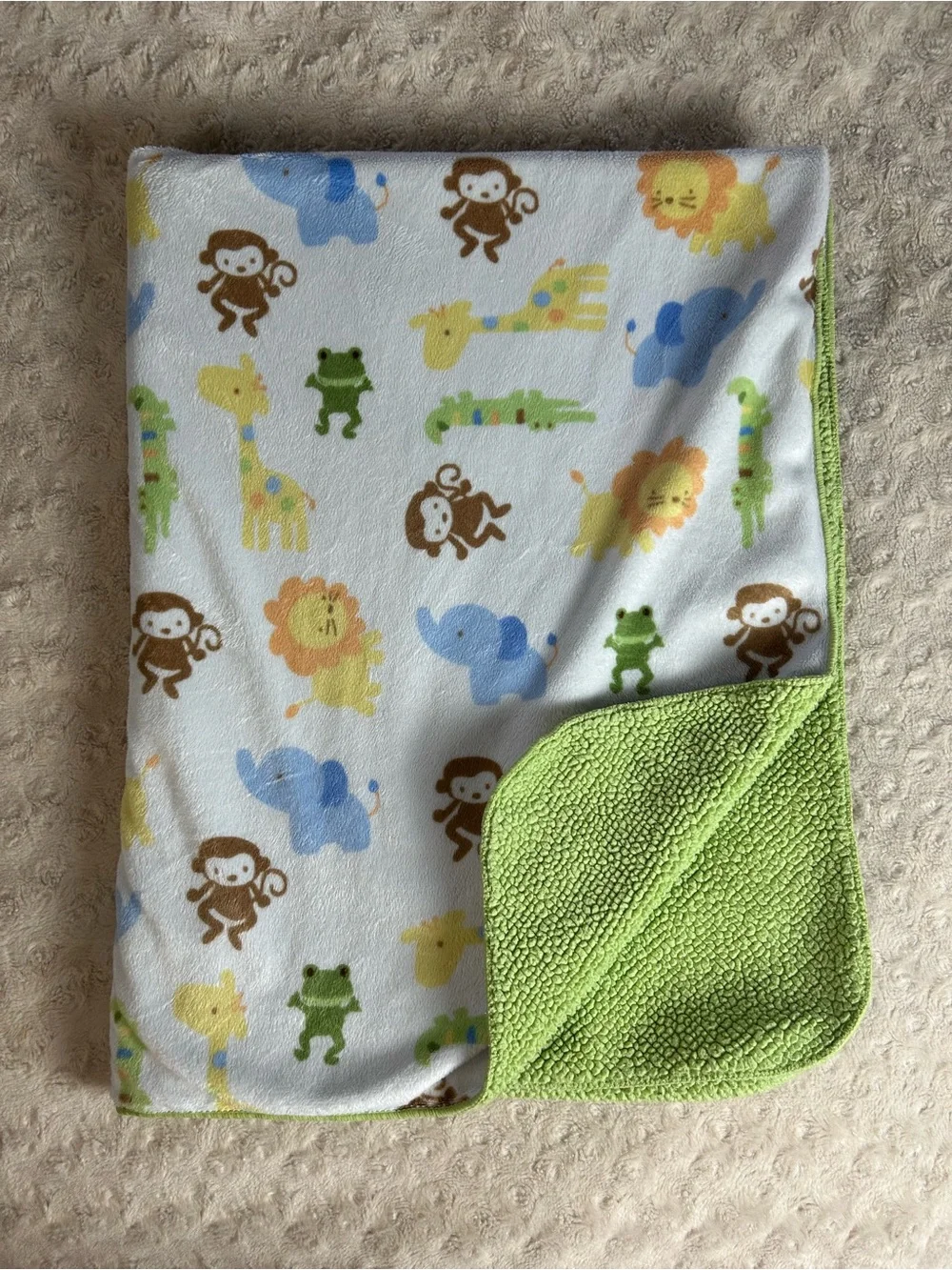 Child of Mine by Carter's Green Animals Baby Blanket Lion Elephant Monkey Frog
